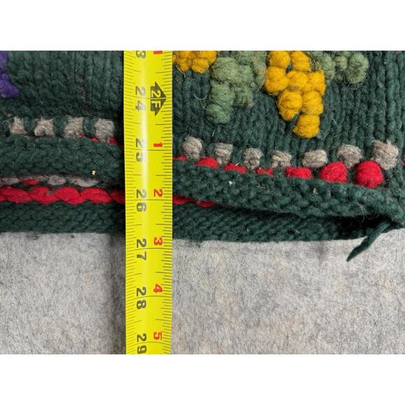 Vintage Rey Wear Wool Sweater Adult One Size Ecuador Knit Green Flower - Picture 6 of 6